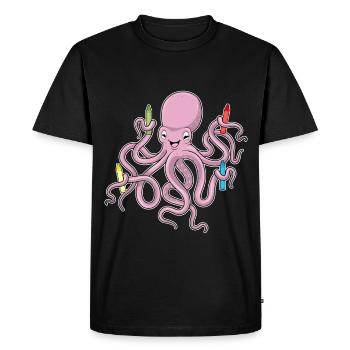 École d’Élèves Octopus au Crayons - T-shirt Premium bio Homme - noir - Devant - Nico (187cm)
