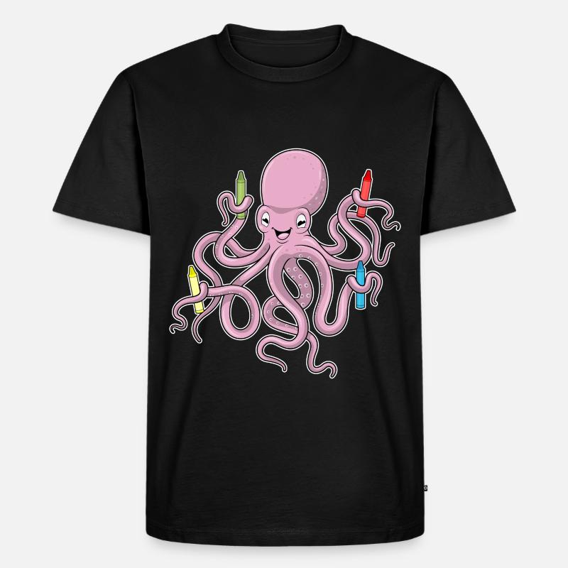 Krake mit Wachsmalstifte - Männer Premium Bio T-Shirt - Schwarz