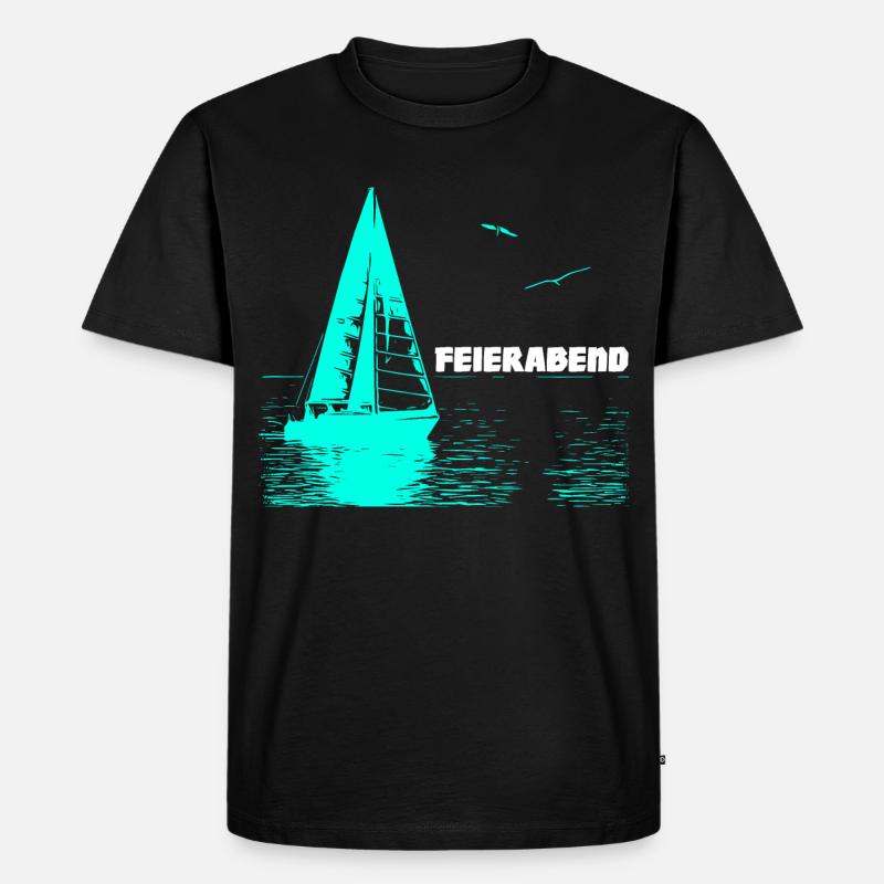 Feierabend Segelboot und 2 Möwen - Männer Premium Bio T-Shirt - Schwarz