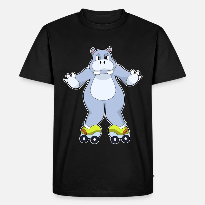 Nilpferd Rollschuhfahren Rollschuhe - Männer Premium Bio T-Shirt - Schwarz