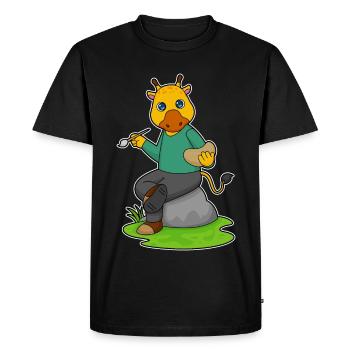 Peintre girafe peinture au pinceau - T-shirt Premium bio Homme - noir - Devant - Nico (187cm)