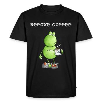Before Coffee I Morning Grouch Frog I Coffee - Men's Premium Organic T-Shirt - black - Front - Nico (187cm)