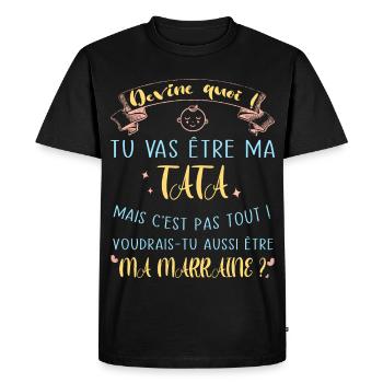 Devine quoi ! Tata voudrais-tu être ma marraine? - T-shirt Premium bio Homme - noir - Devant - Nico (187cm)