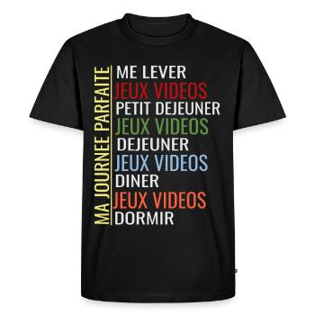 Jeux vidéos ma journée parfaite - T-shirt Premium bio Homme - noir - Devant - Nico (187cm)