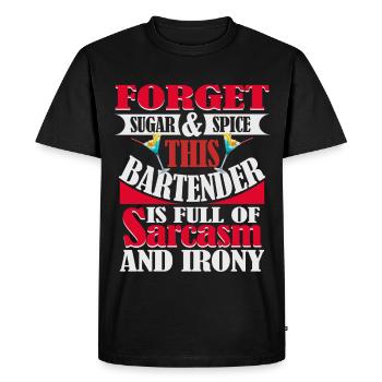 Barman plein de sarcasme et cocktail ironique - T-shirt Premium bio Homme - noir - Devant - Nico (187cm)