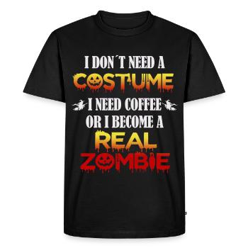 Creepy coffee and zombie saying for Halloween - Men's Premium Organic T-Shirt - black - Front - Nico (187cm)