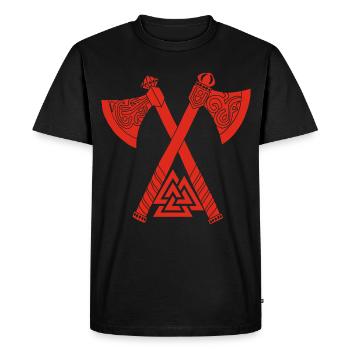 Haches et symbole viking rouge - T-shirt Premium bio Homme - noir - Devant - Nico (187cm)
