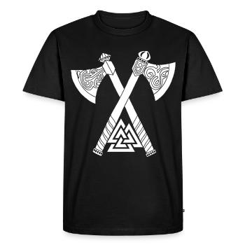 Haches et symbole viking blanc - T-shirt Premium bio Homme - noir - Devant - Nico (187cm)