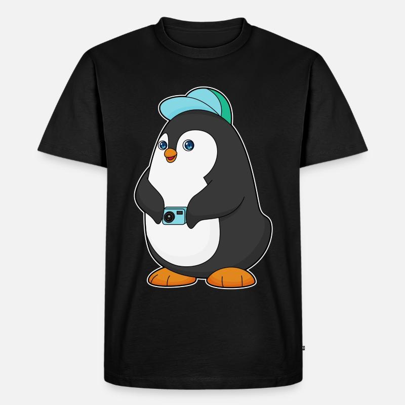 Pinguin Kamera - Männer Premium Bio T-Shirt - Schwarz
