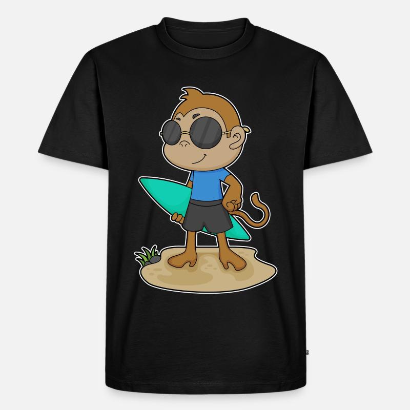 Affe Surfer Surfbrett - Männer Premium Bio T-Shirt - Schwarz