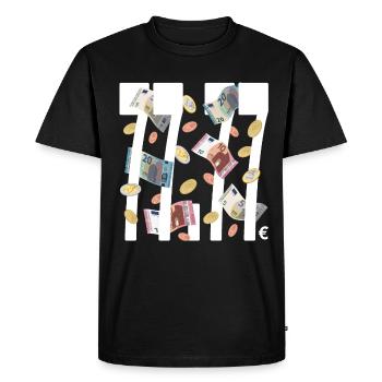 Montant d’argent avec quatre fois le chiffre porte-bonheur 7, léger - T-shirt Premium bio Homme - noir - Devant - Nico (187cm)