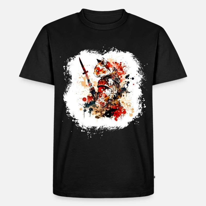 Samurai Katze Rot Schwarz - Männer Premium Bio T-Shirt - Schwarz
