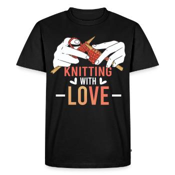 Knitting With Love – Stricken mit Herz - Men's Premium Organic T-Shirt - black - Front - Nico (187cm)