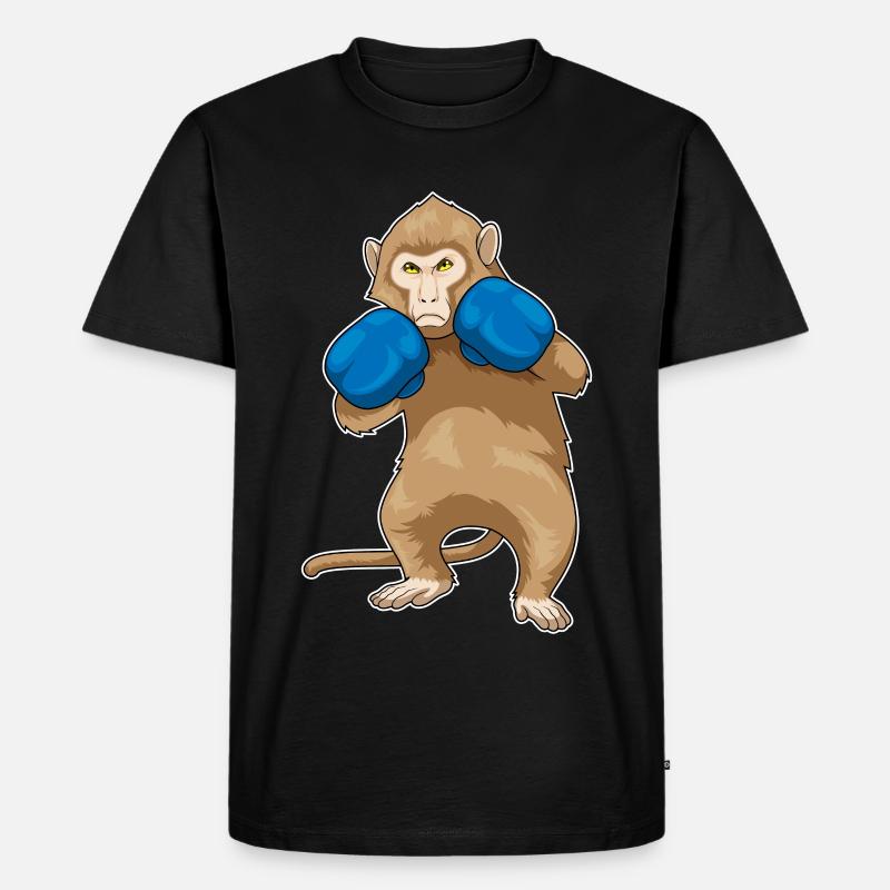 Affe Boxer Boxhandschuhe Sport - Männer Premium Bio T-Shirt - Schwarz
