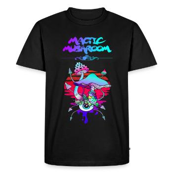 Coucher de soleil sur les champignons magiques - T-shirt Premium bio Homme - noir - Devant - Nico (187cm)