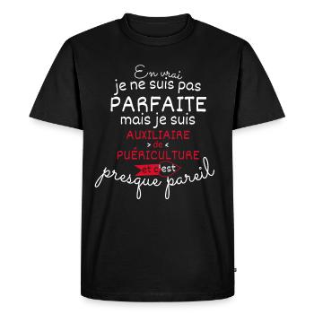 Pas parfaite mais auxiliaire de puériculture - T-shirt Premium bio Homme - noir - Devant - Nico (187cm)