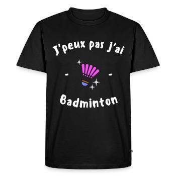 J Peux pas j ai Badminton - T-shirt Premium bio Homme - noir - Devant - Nico (187cm)
