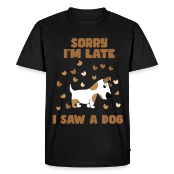 Désolé d’être en retard, j’ai vu un chien. Humour # - T-shirt Premium bio Homme - noir - Devant - Nico (187cm)
