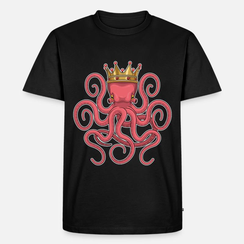Krake Krone - Männer Premium Bio T-Shirt - Schwarz