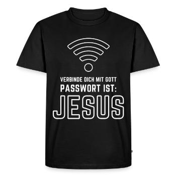 Mot de passe WiFi de Dieu, Jésus - T-shirt Premium bio Homme - noir - Devant - Nico (187cm)