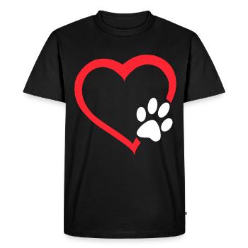 Red heart with white dogs paw. Dog # - Men's Premium Organic T-Shirt - black - Front - Nico (187cm)