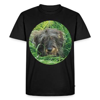 Cute wire-haired dachshund lifelike - dachshund - Men's Premium Organic T-Shirt - black - Front - Nico (187cm)