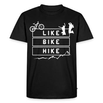 Like Bike Hike Mountains Hiking – Graphic Design Quote - Men's Premium Organic T-Shirt - black - Front - Nico (187cm)