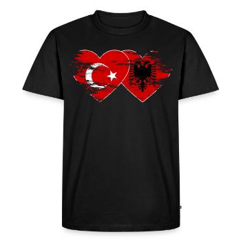 Turquie Albanie drapeau coeur utilisé - T-shirt Premium bio Homme - noir - Devant - Nico (187cm)