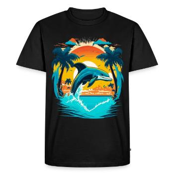 Dauphin sauteur au coucher du soleil - T-shirt Premium bio Homme - noir - Devant - Nico (187cm)