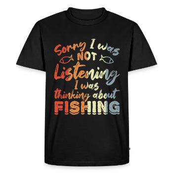 Je pense à la pêche - T-shirt Premium bio Homme - noir - Devant - Nico (187cm)