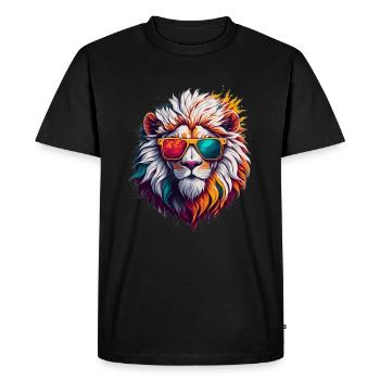 Lion à lunettes de soleil néon - T-shirt Premium bio Homme - noir - Devant - Nico (187cm)