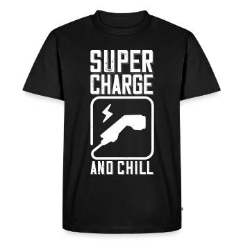 Supercharge And Chill - for electric car fans - Men's Premium Organic T-Shirt - black - Front - Nico (187cm)
