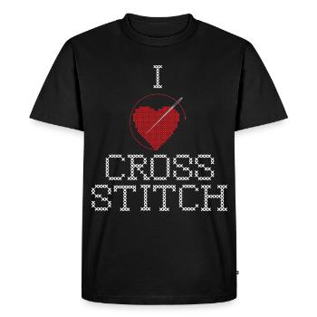 J’aime le point de croix - Artisanat Amoureux du point de croix - T-shirt Premium bio Homme - noir - Devant - Nico (187cm)