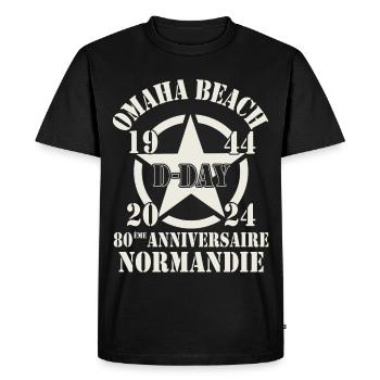 Omaha Beach D-Day 80ème Anniversaire Normandie - T-shirt Premium bio Homme - noir - Devant - Nico (187cm)