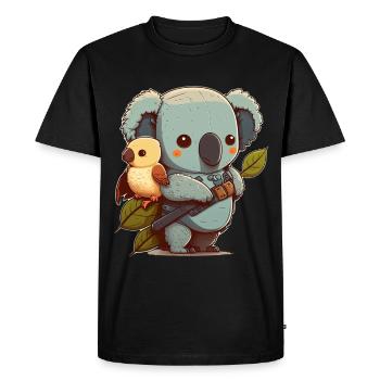 Koala et petit oiseau prêts pour une aventure - T-shirt Premium bio Homme - noir - Devant - Nico (187cm)