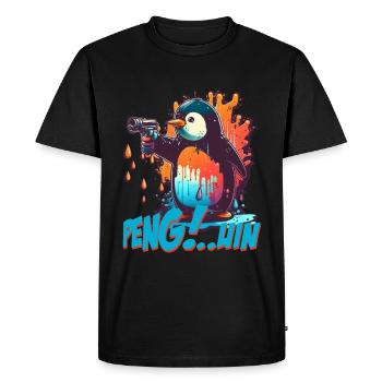 Pen..guin Pinguin mit Pistole - Männer Premium Bio T-Shirt - Schwarz - Vorne - Nico (187cm)
