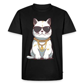 Chat cool avec lunettes de soleil et chaîne en or - T-shirt Premium bio Homme - noir - Devant - Nico (187cm)