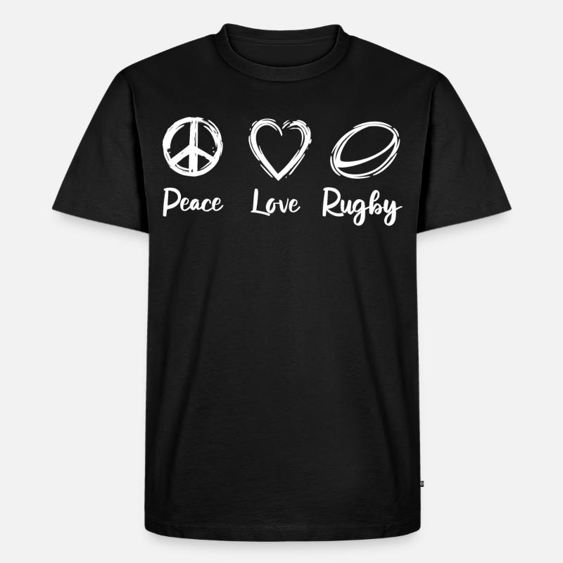 Frieden Liebe Rugby - Männer Premium Bio T-Shirt - Schwarz