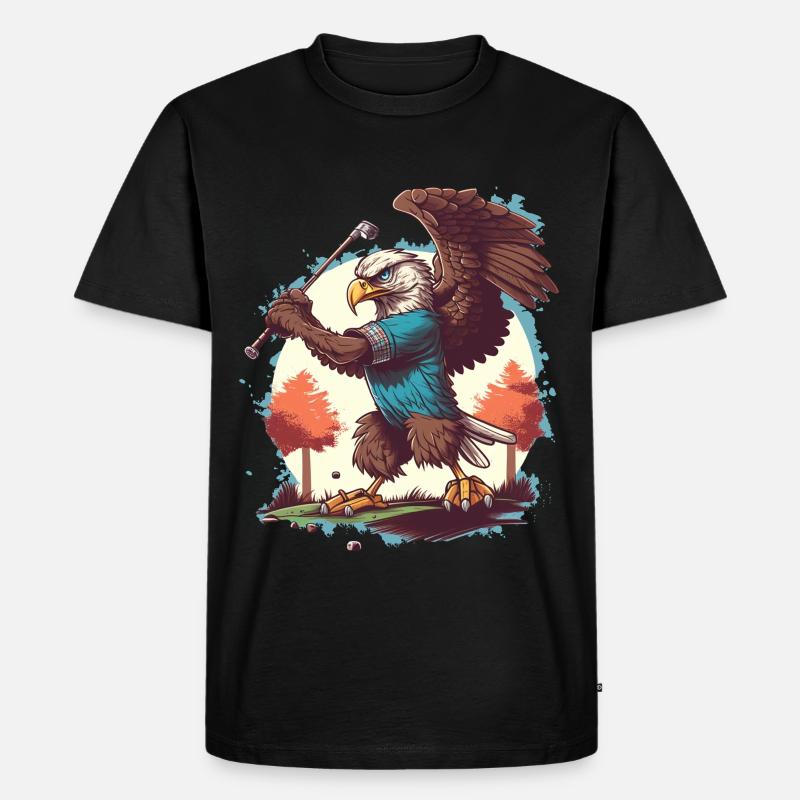 Adler schwingt den Golfschläger - Männer Premium Bio T-Shirt - Schwarz