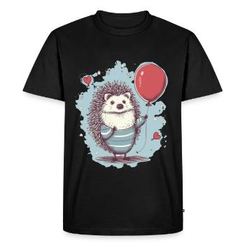 Cute hedgehog with balloon - Men's Premium Organic T-Shirt - black - Front - Nico (187cm)