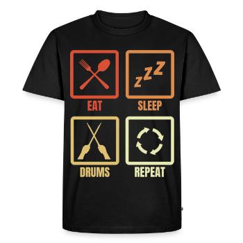 Manger, dormir, tambouriner, répéter - T-shirt Premium bio Homme - noir - Devant - Nico (187cm)