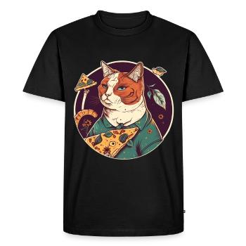 cat with slices of pizza - Men's Premium Organic T-Shirt - black - Front - Nico (187cm)