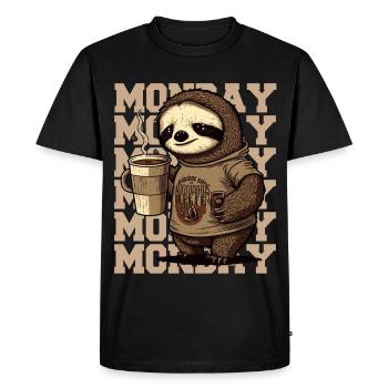Paresseux fatigué avec une énorme tasse à café le lundi - T-shirt Premium bio Homme - noir - Devant - Nico (187cm)