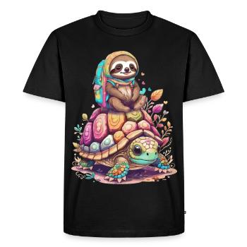 Sloth and Turtle on holiday - Men's Premium Organic T-Shirt - black - Front - Nico (187cm)