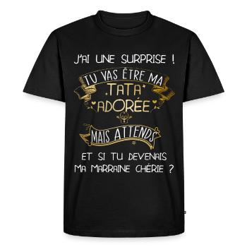 Tu es ma tata adorée et ma marraine chérie annonce - T-shirt Premium bio Homme - noir - Devant - Nico (187cm)