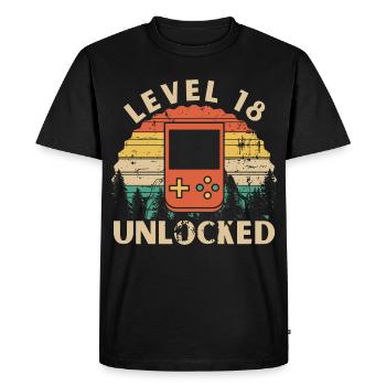 Level 18 Unlocked - Men's Premium Organic T-Shirt - black - Front - Nico (187cm)