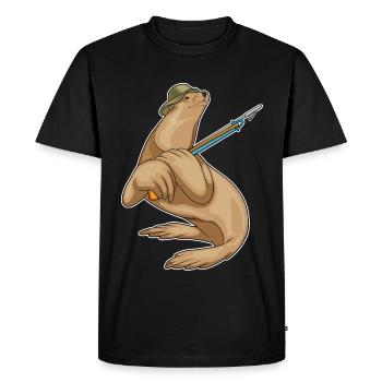 Phoque, pêcheur, harpon, pêche - T-shirt Premium bio Homme - noir - Devant - Nico (187cm)