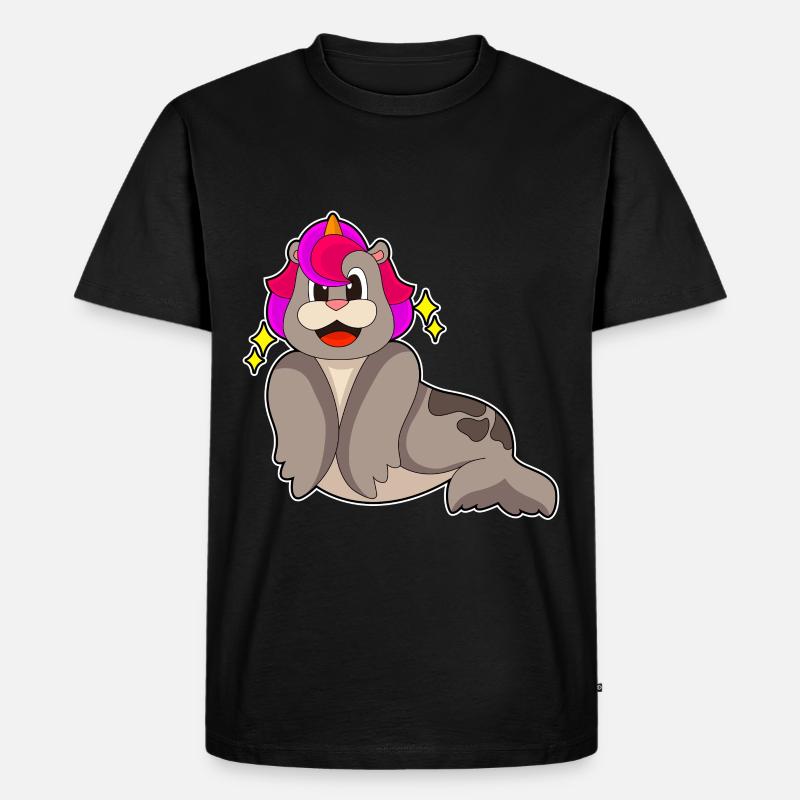Seehund Einhorn - Männer Premium Bio T-Shirt - Schwarz