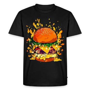 Cheeseburger extravagant avec éclaboussures de fromage - T-shirt Premium bio Homme - noir - Devant - Nico (187cm)