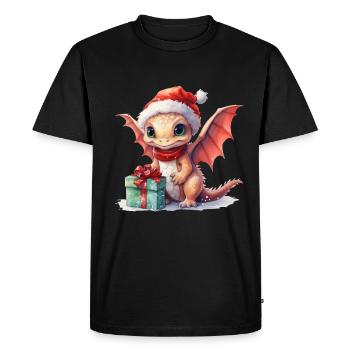 Dragon de Noël avec cadeau - T-shirt Premium bio Homme - noir - Devant - Nico (187cm)